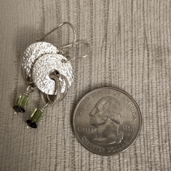 Hammered Silver Disk Drop Earrings - Picture 2 of 4